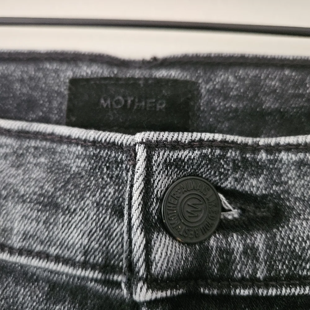 Mother Black Dark Wash Wide Leg Cropped Jeans